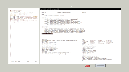 The i3 window manager with various rxvt-unicode terminals open. The main topic in the terminals are shell scripting.
