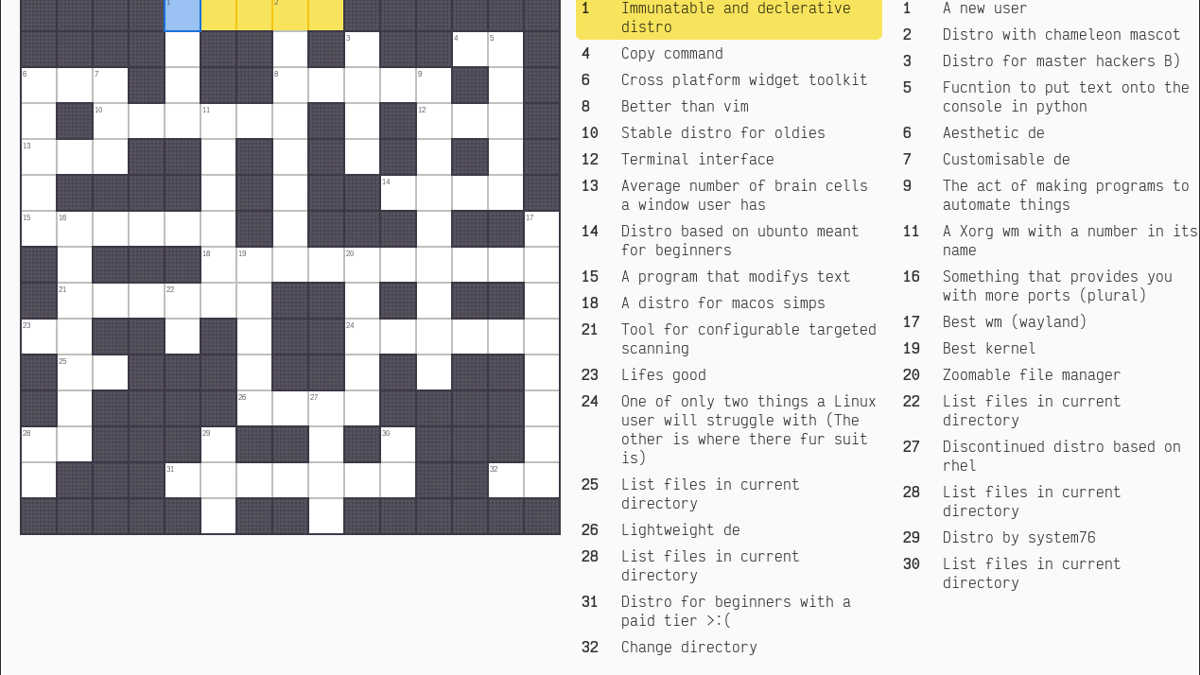 linux crossword