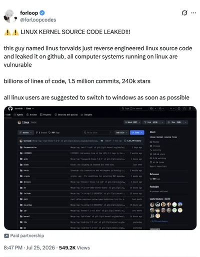 Linux source code leaked