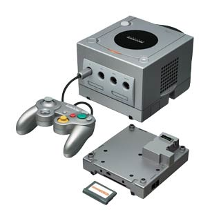 A picture of the Gamecube featuring the GBA Player underneath it